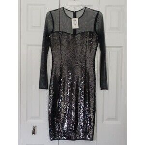 NWT Cache Vintage sheer sleeves chest sweetheart neck black sequin dress Size 6